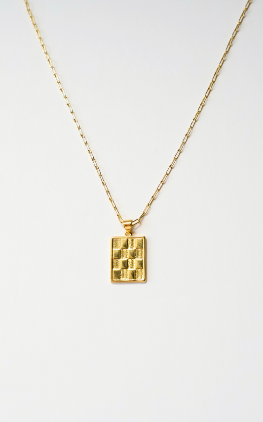 Dixie Jem Gold filled square checkered necklace