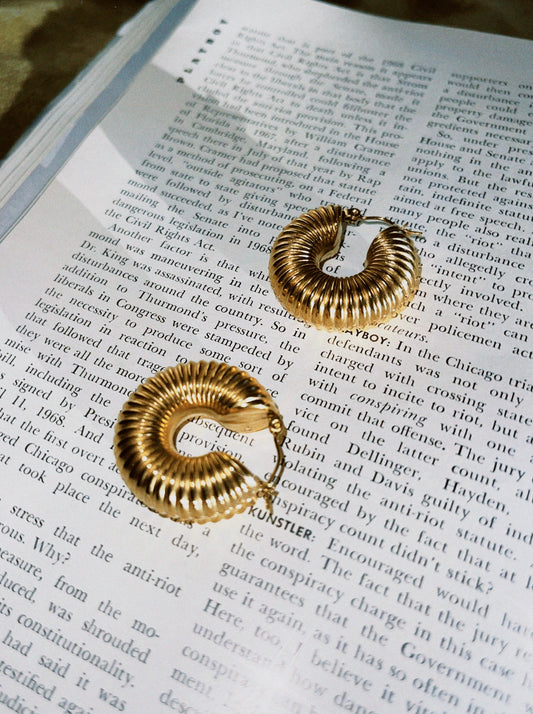 Dixie Jem oversized chunky textured gold plated vintage inspired think hoop earrings